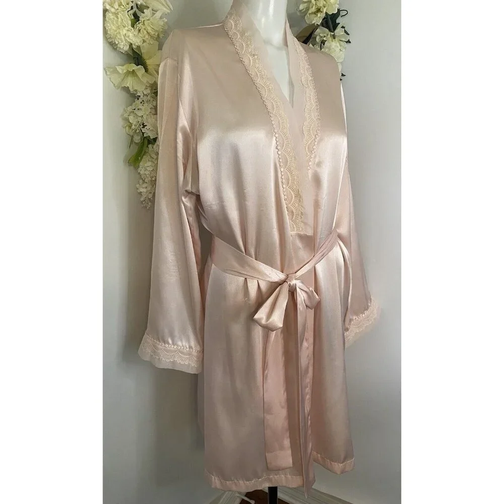 Vintage‎ Morgan Taylor Intimates Robe Pink Women's Size Large Lace Exc Condition